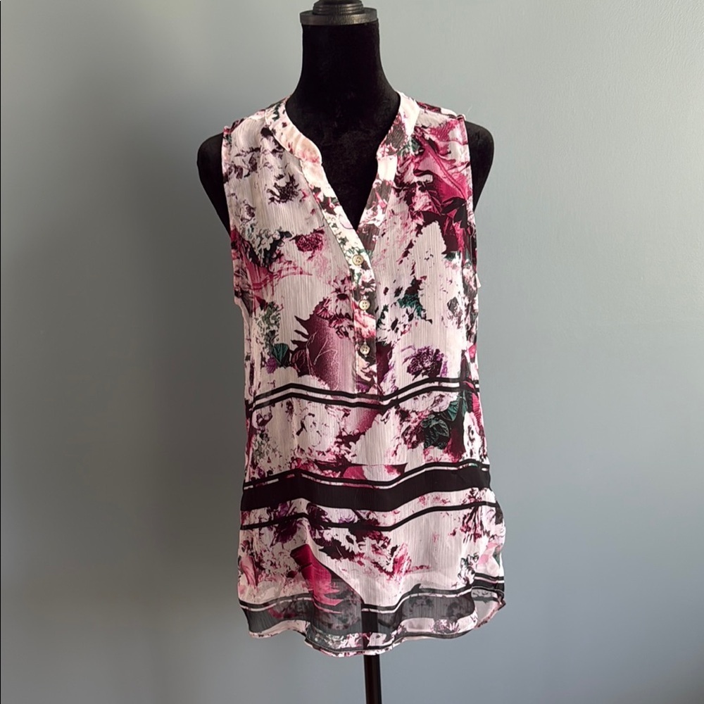 Pink Sleeveless Blouse with Mandarin Collar